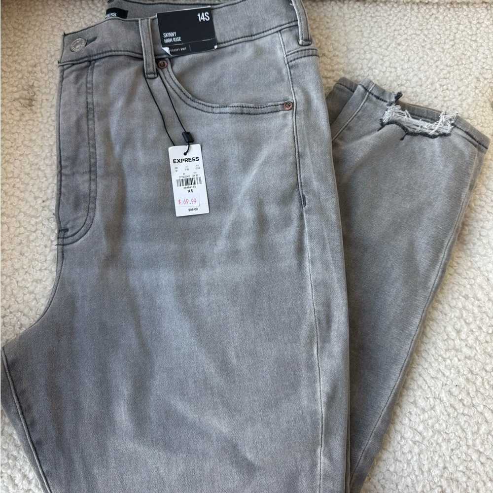 Express Gray Distressed High Rise Skinny Jeans Size 14 Short NWT!